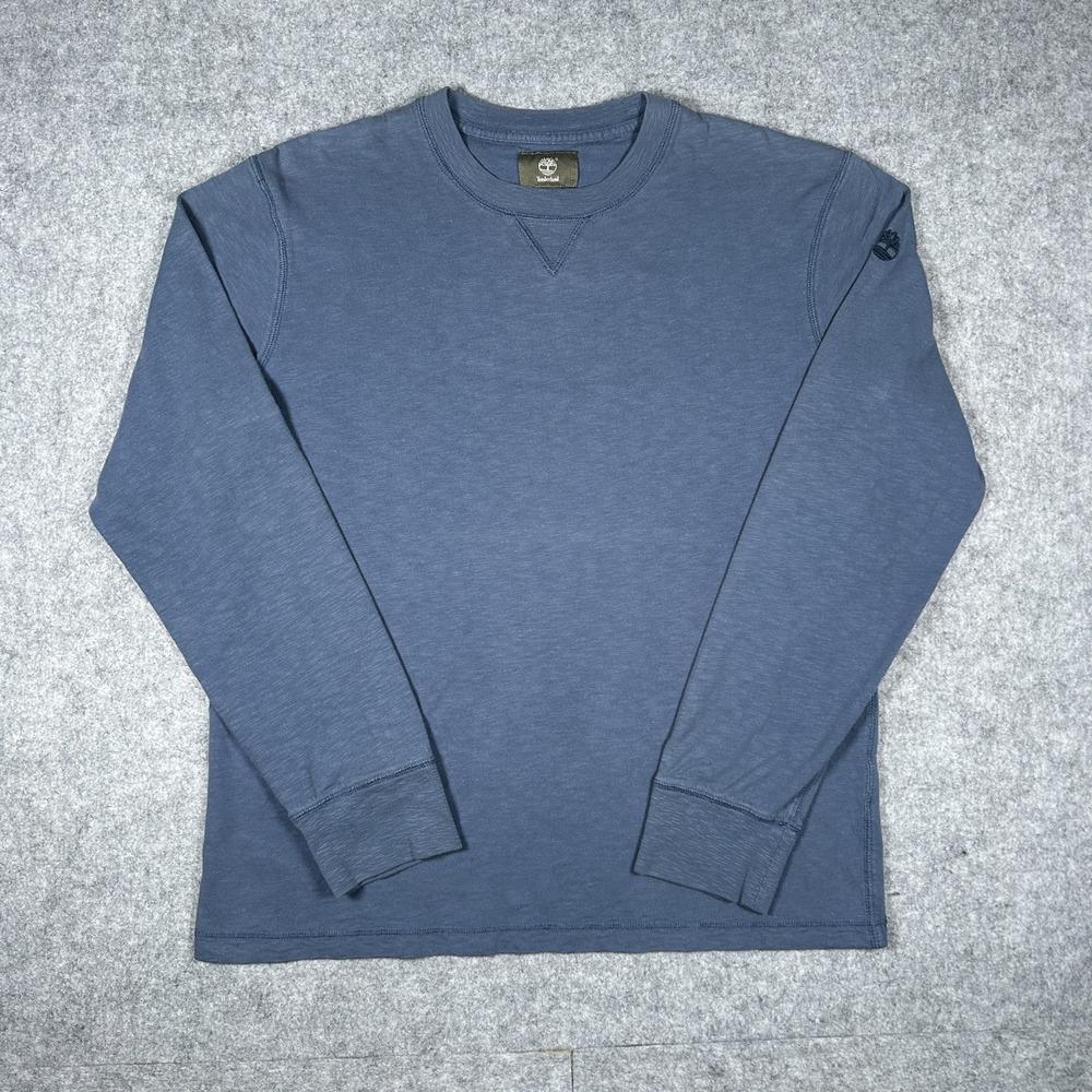 Timberland T Shirt Men's Size Large Blue Long Sleeve Blank Mini Logo Regular Fit